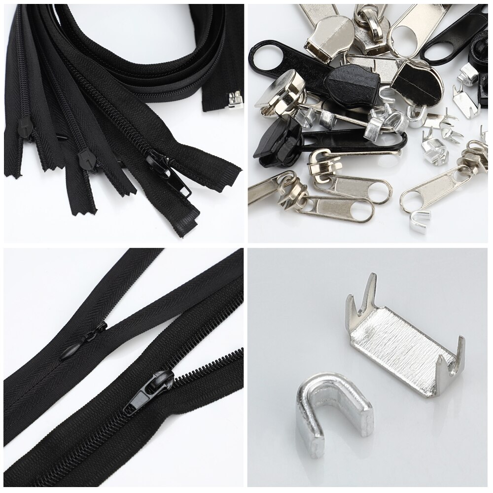 Zipper Repair Kit Replacement Metal Handle Zipper Extender Tab Fixer Zipper Sliders for Luggage Cloths Jacket Installation Tools