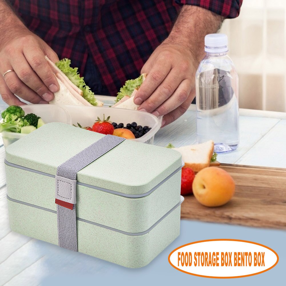 1200ml Wheat Straw Double Layers Lunch Box With Spoon Healthy Material Bento Boxes Microwave Food Storage Container Lunchbox