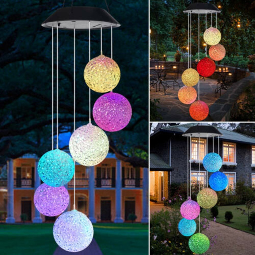 Carillon Solaire LED Couleur Changeante - Décoration Jardin Extérieur - Acrylique Et Acier Inox - 6-8h éclairage