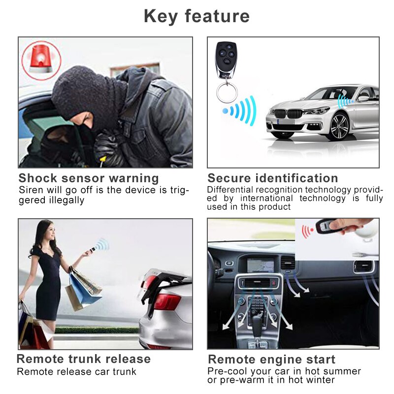 Car Alarm Vehicle System 1-Way Remote Central Door Lock Keyless System With 2 Remote Control Burglar Protection Security System