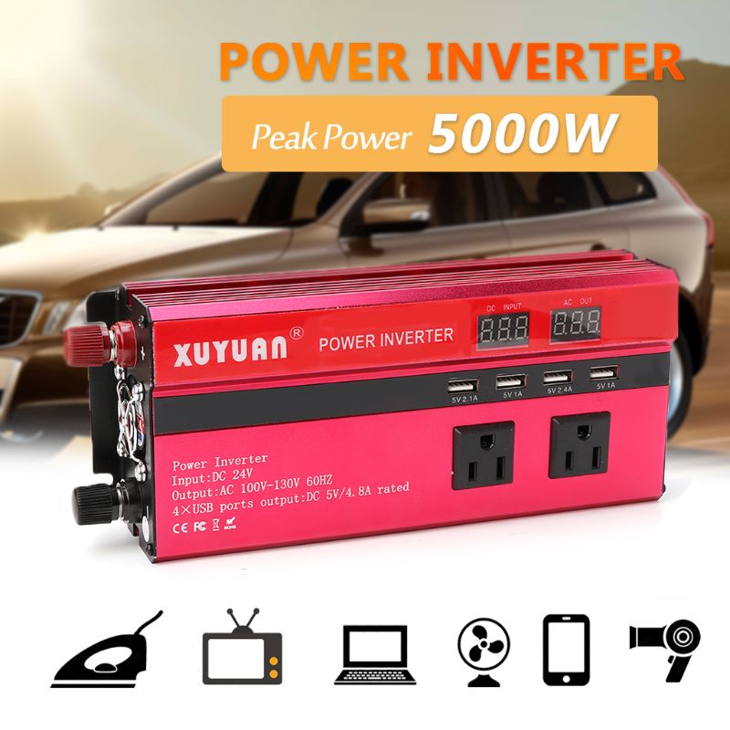 5000W Solar Power Inverter Sine Wave LED 4 USB DC12/24V To AC110V/220V Convert