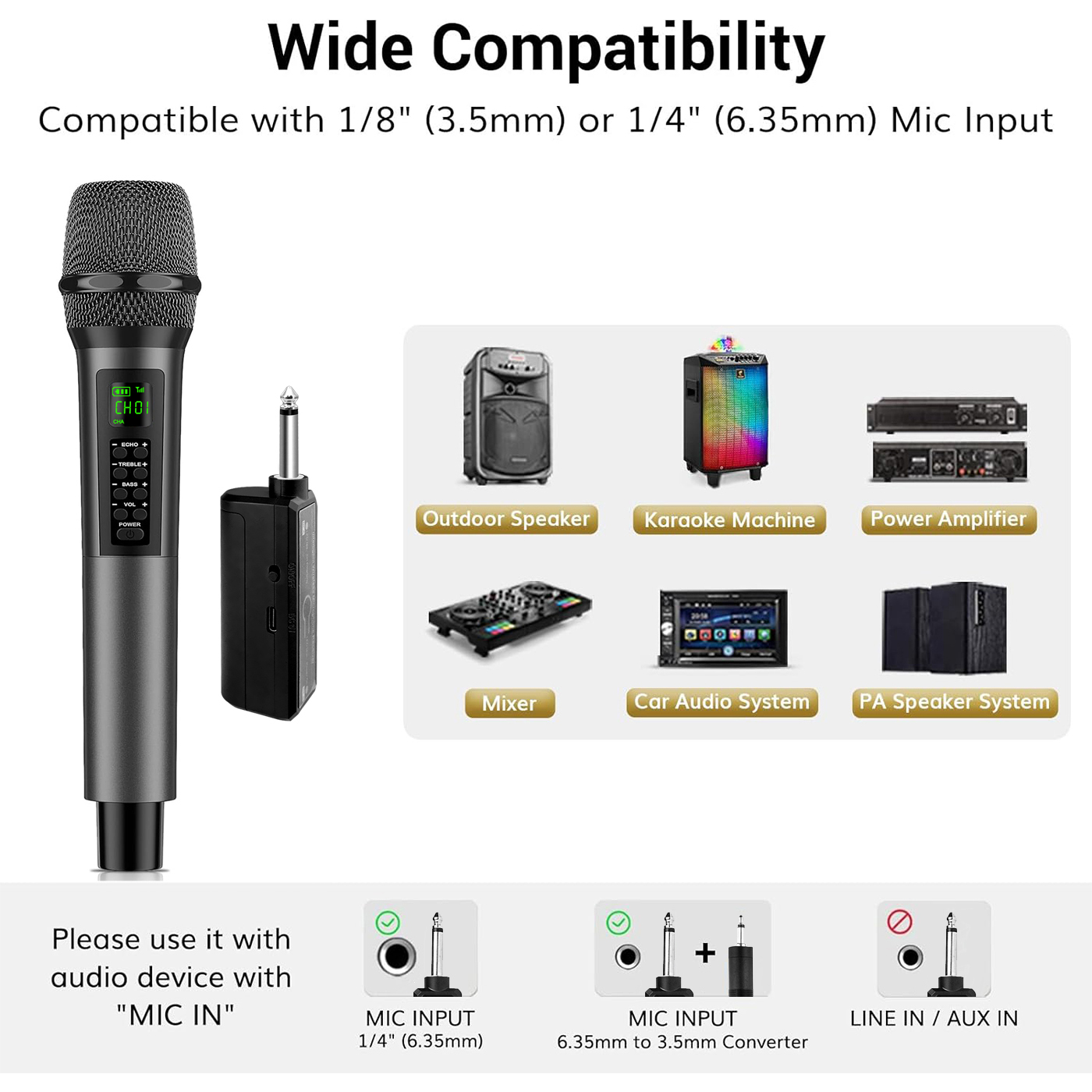 Heikuding Wireless Microphone UHF Dual Cordless Dynamic Mic System with Rechargeable Receiver for karaoke Singing Dj Microphone