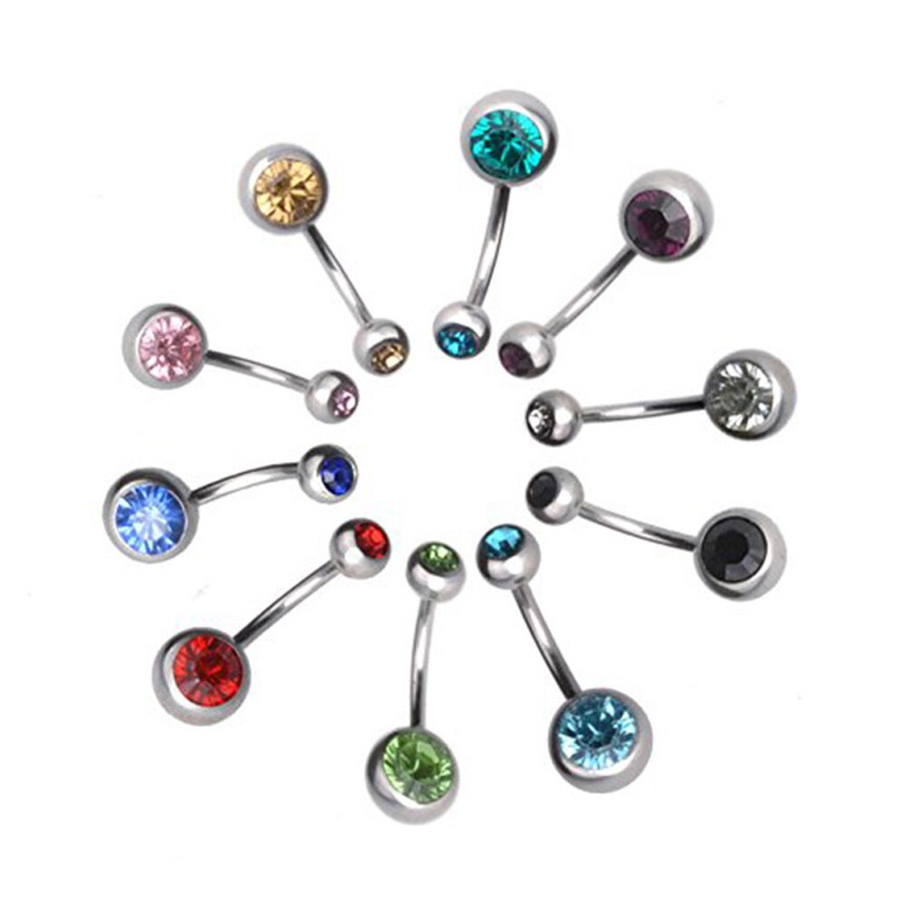 2 Stks/partij Piercing Navel Chirurgisch Staal Single Crystal Rhinestone Belly Button Rings Navel Piercing Ombligo 5/8 Mm Bal nombril