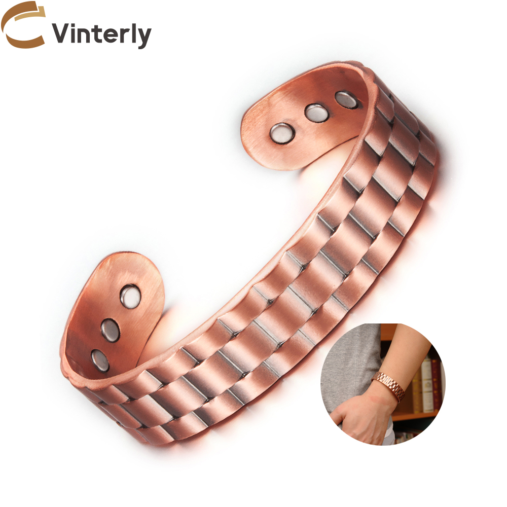 Vinterly Pure Koperen Armbanden Voor Mannen Vrouwen Verstelbare Brede Manchet Armbanden Vintage Energie Magnetische Armbanden Bangles Mannen Sieraden