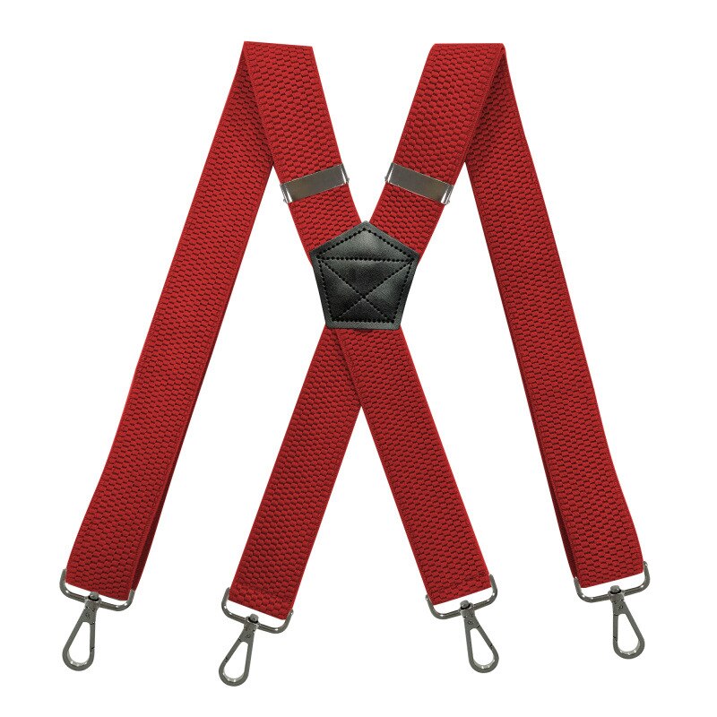 Heren Bretels 3.8Cm Breed X-Vorm Met 4 Swivel Snap Haken Verstelbare Elastische Biker Snowboard Broek Bretels zware Werk: Red