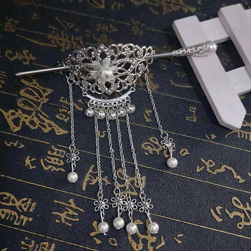 Women Retro Traditional Chinese Wedding Floral Tassels Bells Hair Stick Chopsticks Headwear Hairstick Jewelry
