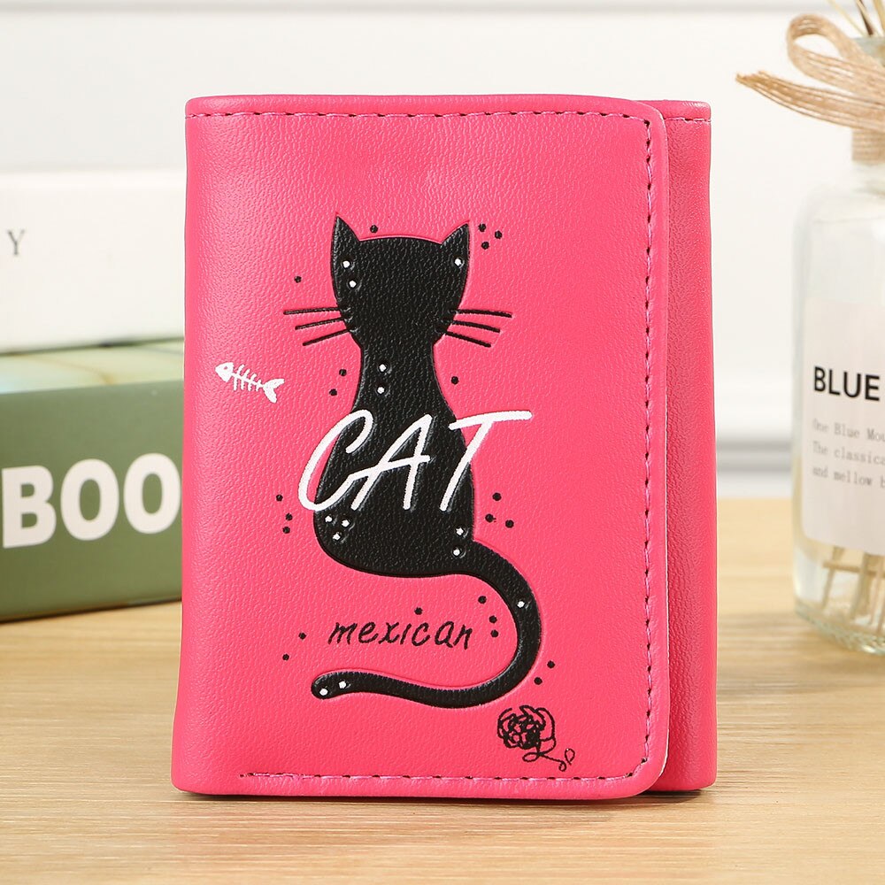 MOLAVE wallet Women's Simple cat print Short Wallet Coin Purse Card Holders Handbag Package leather Wallet 2019DEC26: Hot Pink