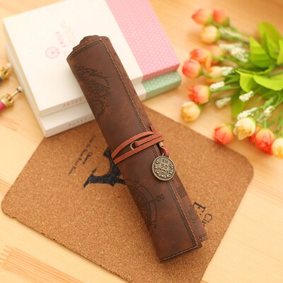 Estuche de lápices de cuero Vintage para la escuela, estuche para lápices para niños y niñas, suministros escolares: 3
