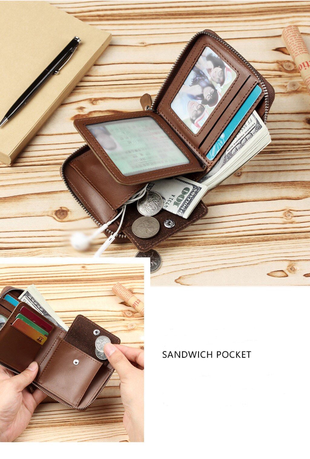 Zipper Multi-card Position Men's Clutch Bag, Men's Retro Tower Buckle Short Wallet, Outdoor Piece Of Change Portable Wallet#g30