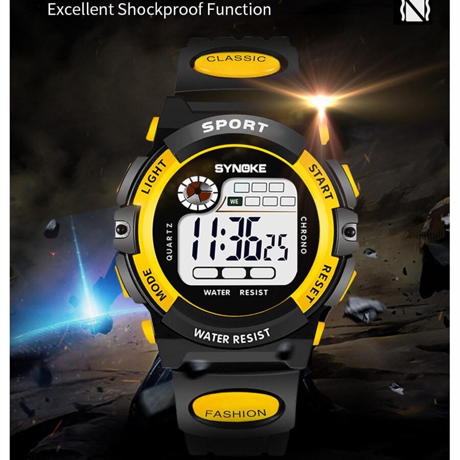 Synoke Multifunctionele Nacht Student Kinderen Elektronisch Horloge Sport Waterdicht Jongen Elektronisch Horloge Waterdicht Licht Mode