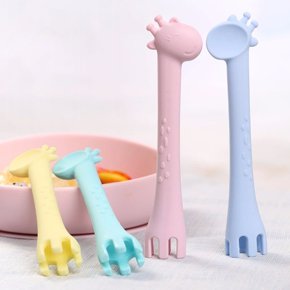 Rodent Silicone Feeding Spoon Infant Training Spoon Giraffe Kids Baby Feeding Spoon Fork Giraffe Baby Teething Soothing Toy