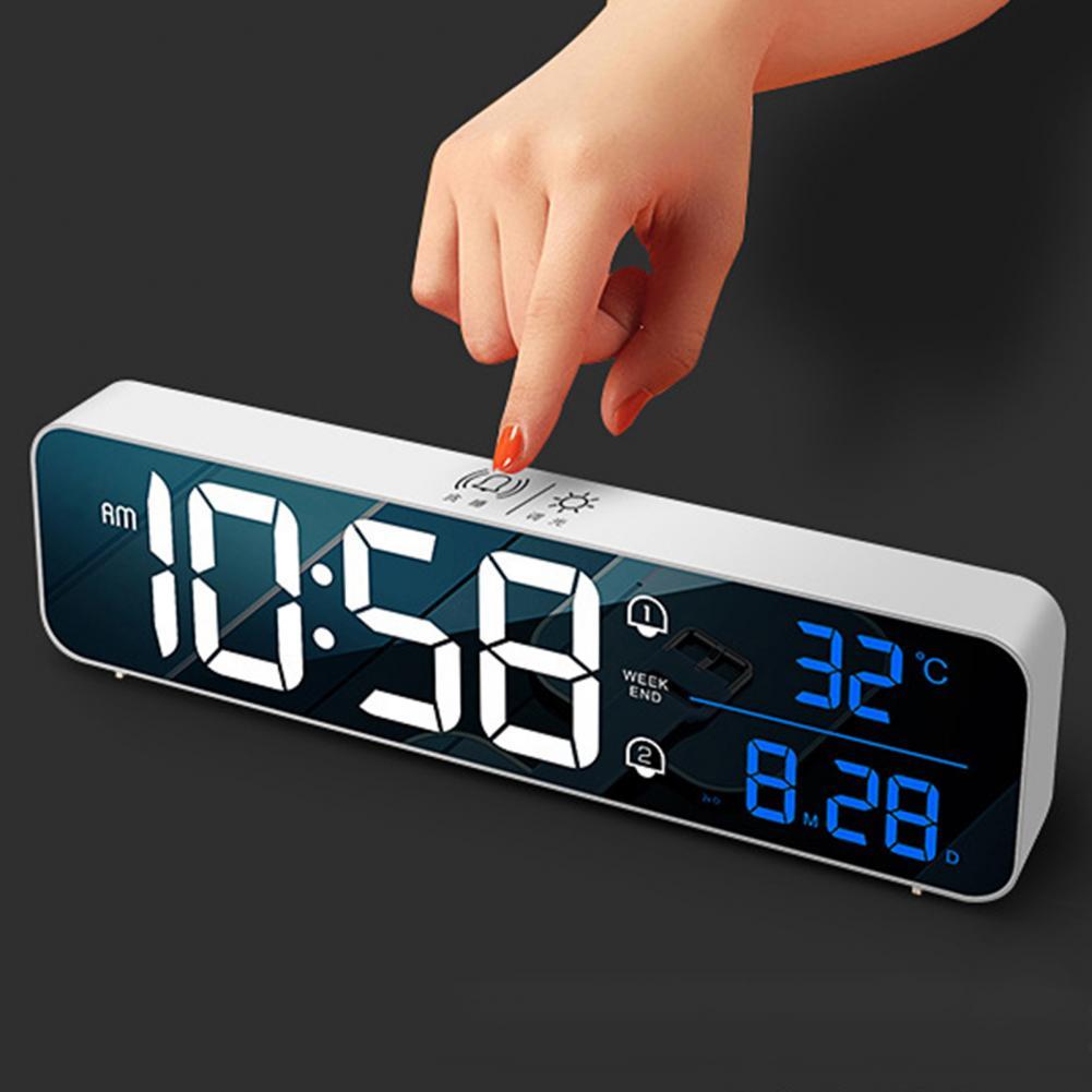 Large Screen LED Digital Alarm Clock Rechargeable Adjustable Temperature Display Desktop Alarm Clock LED Desktop Digital Clock