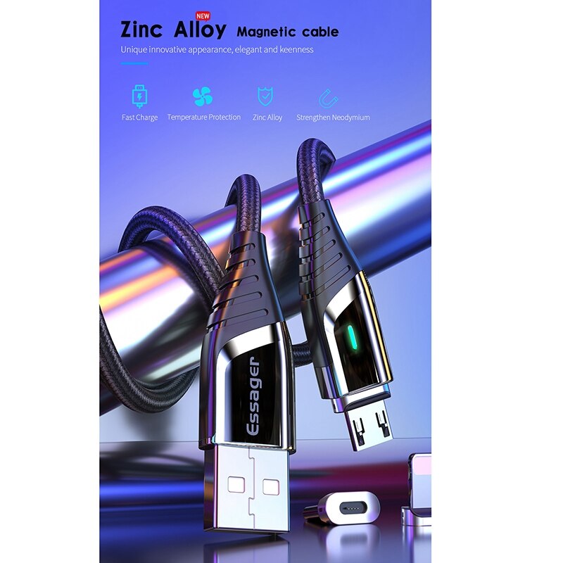 Essager magnetische kabel micro-usb kabel voor samsung oplader magneetkabel usb snellaadkabel -blauw