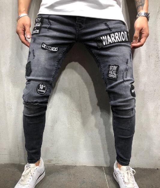men's hole embroidery jeans Hip-hop slim men jeans skinny jeans men Clothes: 2 / XXXL