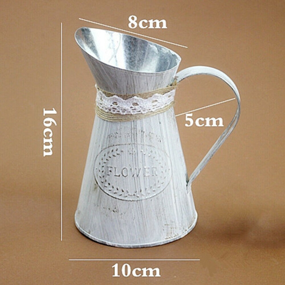 Pichet en métal de Style Vintage français, Shabby Chic, Vase à fleurs en Zinc rustique