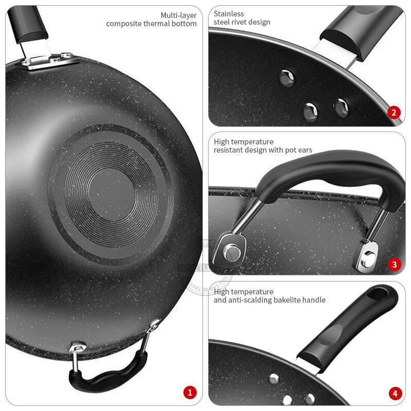 32Cm Koekenpan Keuken Kookgerei Anti-aanbak Graniet Wok Pannen Aluminium Pot Voor Elektrische, Inductie En Gas Kachels