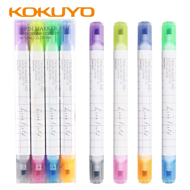 Japan Kokuyo Tweekoppige Twee Kleuren Licht-Kleur Markeerstift Studenten Met Kleur Dikke Schuine Hoofd Focus Marker pen Set
