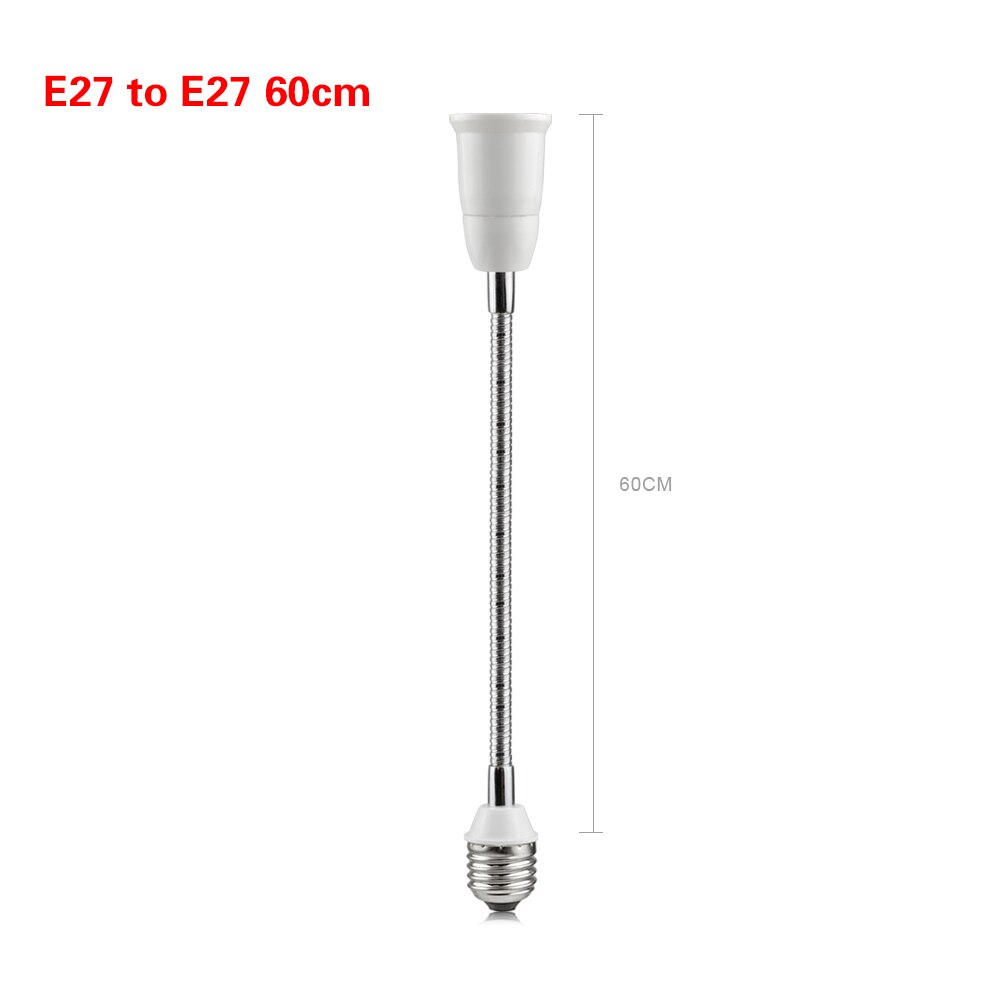 Fleksibel  e27 lys sokkel lampeholder ledet pære adapter udvid forlænger konverter lampe base holder: 60cm