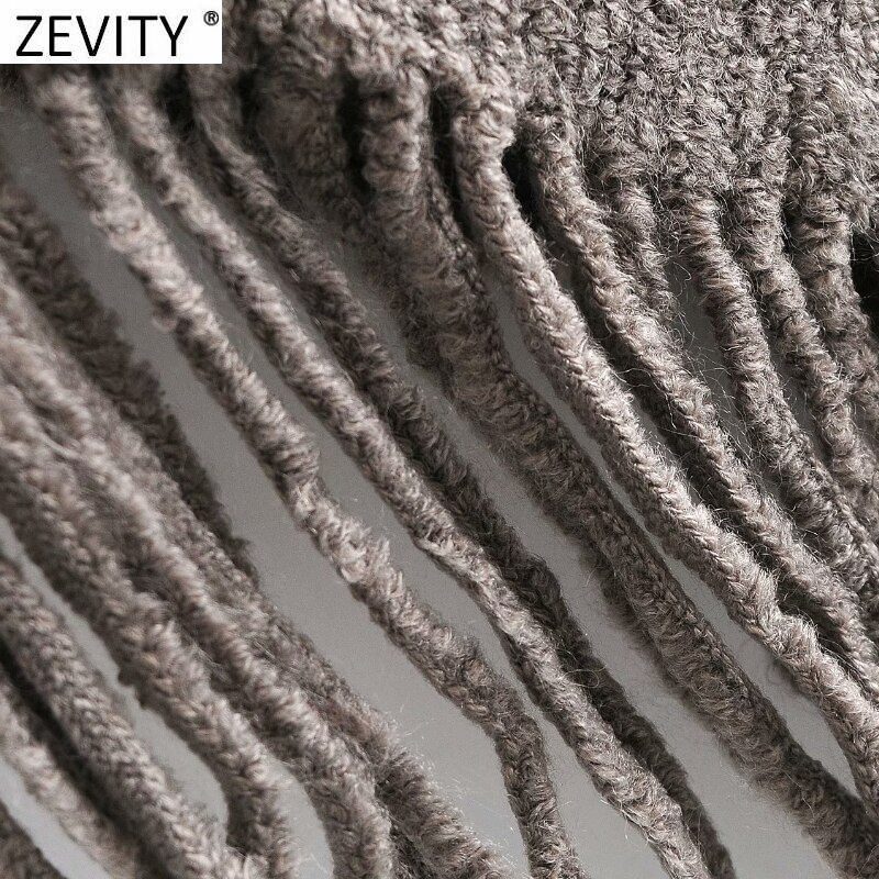 Zevity kvinder hæklet strikket jacquard sjal sweater kvindelig hem kvast dekoration pullovere chic hule kappe toppe  s530