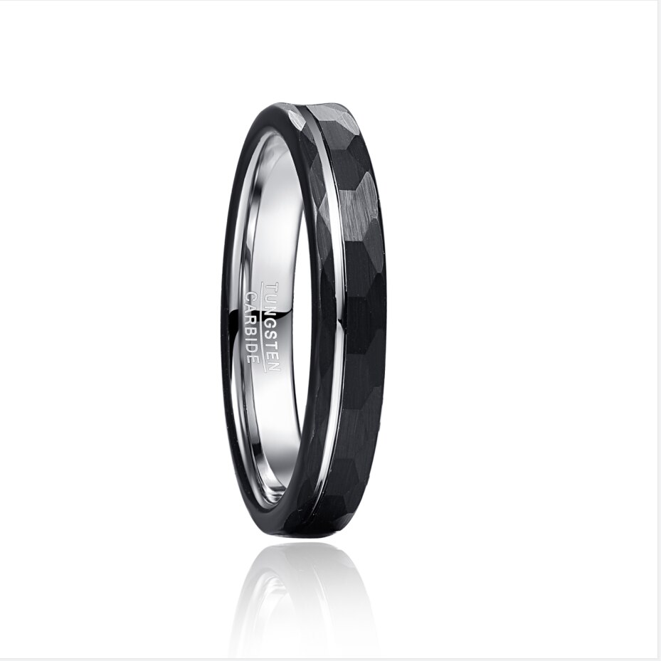BONLAVIE 4mm Tungsten Carbide Ring Hammered Finish grooved Black Wedding Band for Men Women Comfort Fit Rings Engagement Jewelry: 6