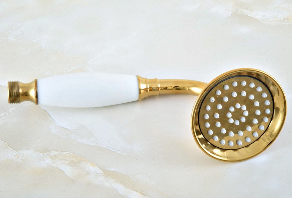 Luxe Gouden Kleur Gepolijst Messing Telefoon Stijl Keramiek Hand Held Waterbesparende Douchekop ahh049
