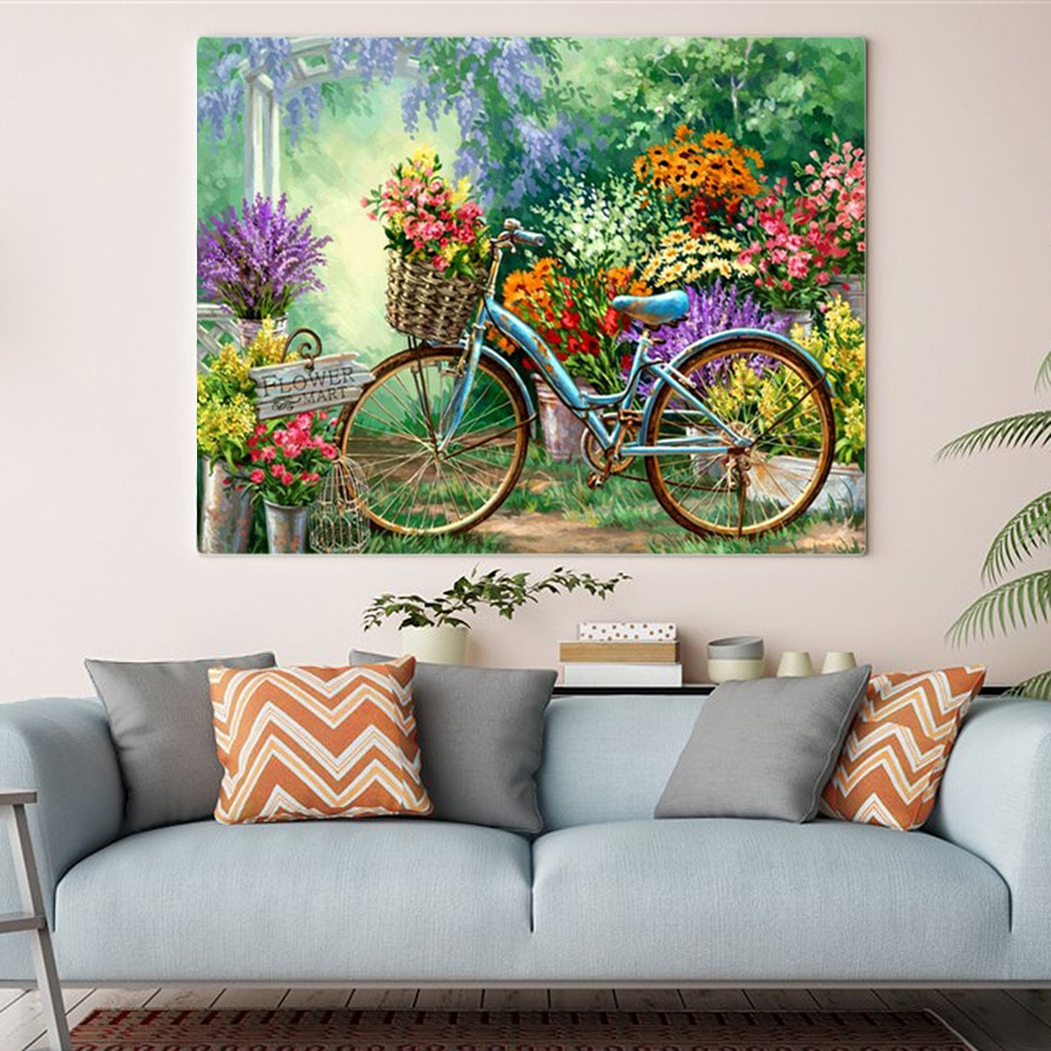 Evershine målning efter siffror kit handmålad cykel ritning canvas vuxen nummer målning väggkonst heminredning