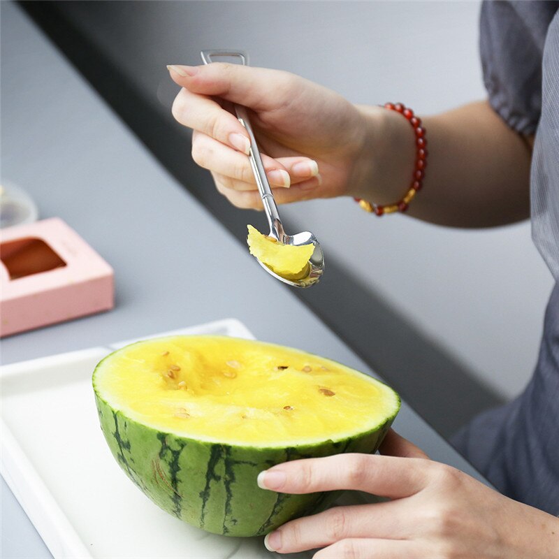 Cuchara de Metal para helado en forma de pala, para té, postre para el té de la tarde, mango largo, herramienta de cocina, 3 colores, 1 ud.
