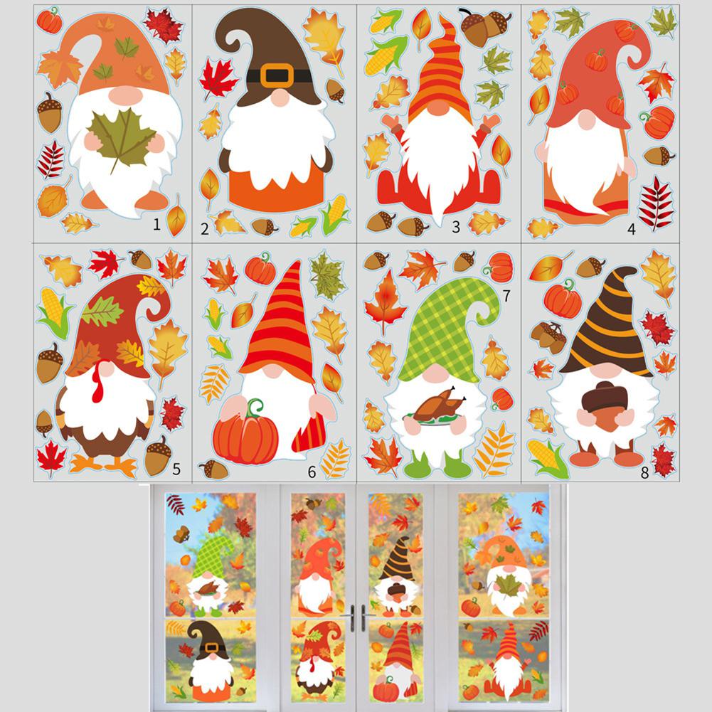Glorystar statische sticker cartoon kerstman esdoornblad patroon raamsticker voor thanksgiving