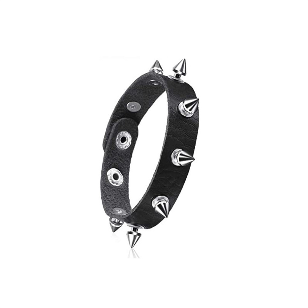 Punk Rock Studded Bracelet Set Spiked Leather Cuff Bracelet for Men Women 80s Wristband Emo Bracelet Adjustable: REDDISH BROWN