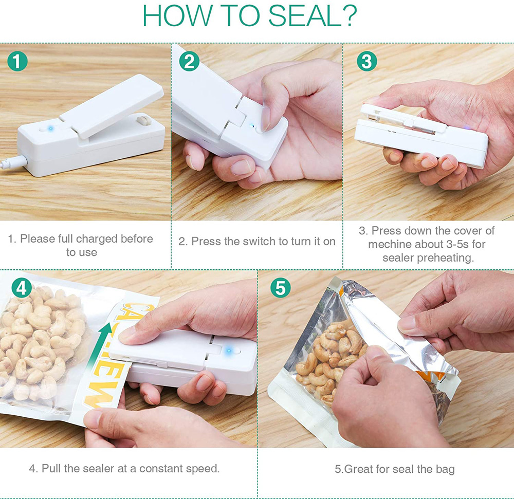 Mini Bag Sealer 2-In-1 Draagbare Dichtlassen Oplaadbare Handheld Vacuüm Dichtlassen &amp; Cutter Voor plastic Zak Opslag Voedsel