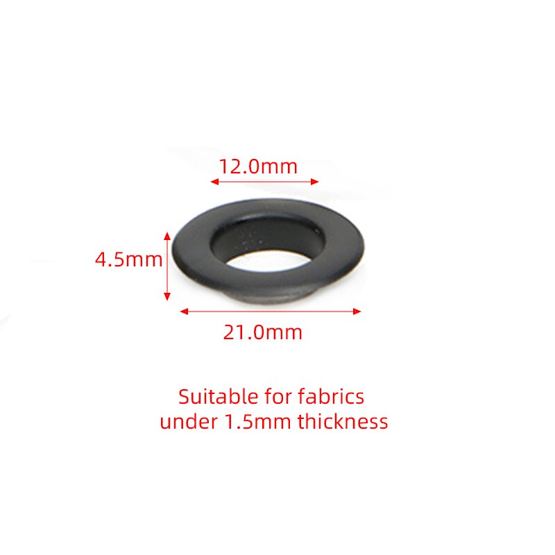 100 ensembles laque mat noir oeillets plat Type laiton oeillet pour maroquinerie chaussures sac toile robe vêtements accessoires oeillet: Inner Diameter 12mm