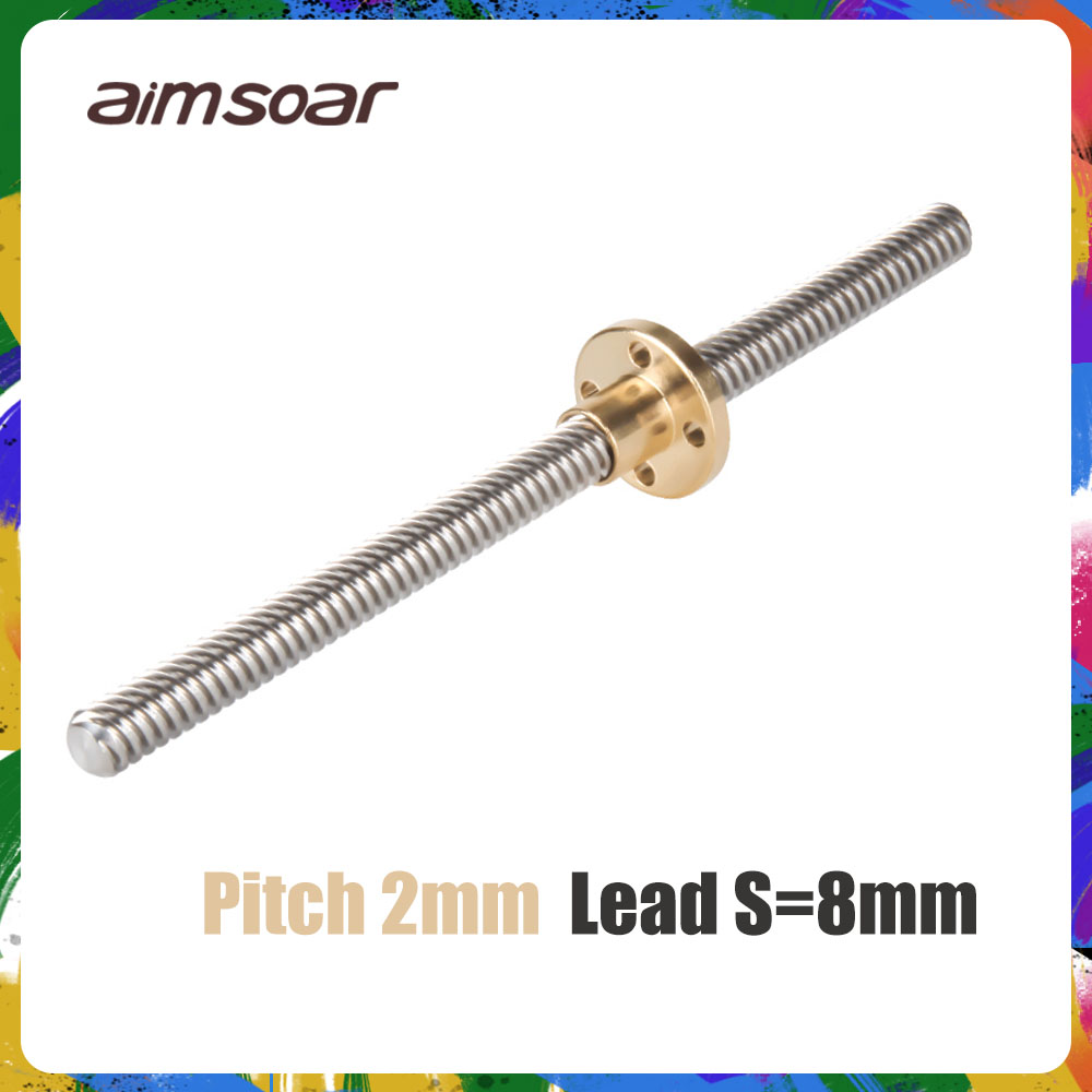 T8 blei schraube 250mm 300mm 330mm 350mm 400mm 3d drucker teile od 8mm pitch 2mm edelstahl mit messing mutter