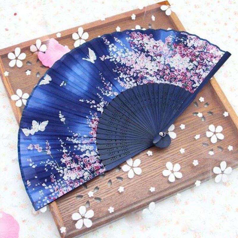 Abanico de seda cruda artesanías chinas estilo chino señoras viento artesanía abanico de seda abanico con estampado de cerezos antigüedad plegado pequeño
