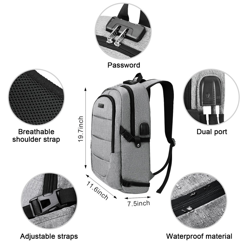 Male Casual Oxford Backpack Waterproof Laptop Business Backpacks Men Women Travel USB Charging Anti theft Bag