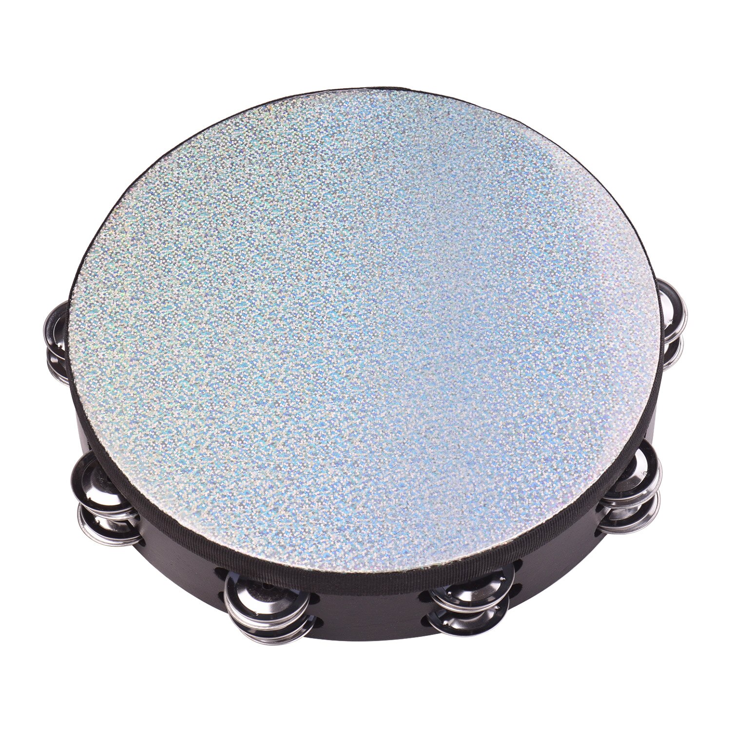 Tambour de main de clochette de tambourin rayonnant en bois de 8/10 pouces avec l'instrument de Percussion de tête de tambour réfléchissant brillant de Double rangée