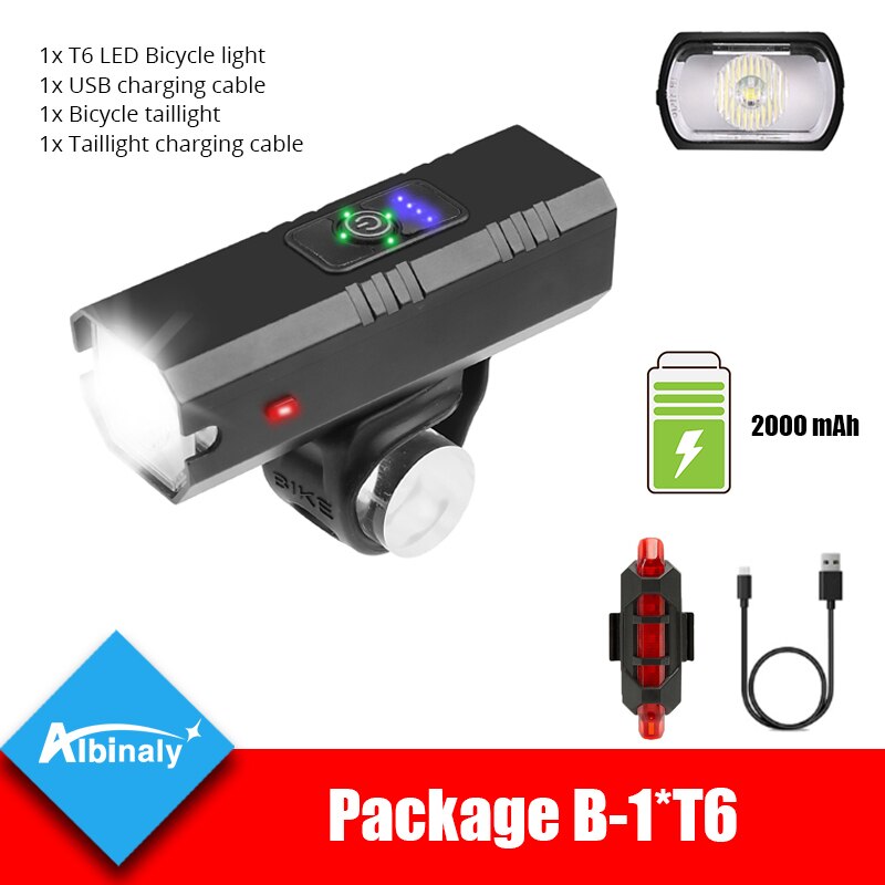 Wasserdichte Fahrrad Licht Super Helle T6 LED Fahrrad Lampe USB Aufladbare Radfahren Vorderseite Lampe 4000 MAh Reiten Anti-Blendung scheinwerfer: Paket B-1T6
