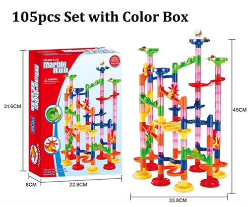 Marble Run Race Track Building Blocks Kids 3D Maze Ball Roll Toy DIY Coaster Set 80/105/109/133pc Christmas: 105pcs original Box