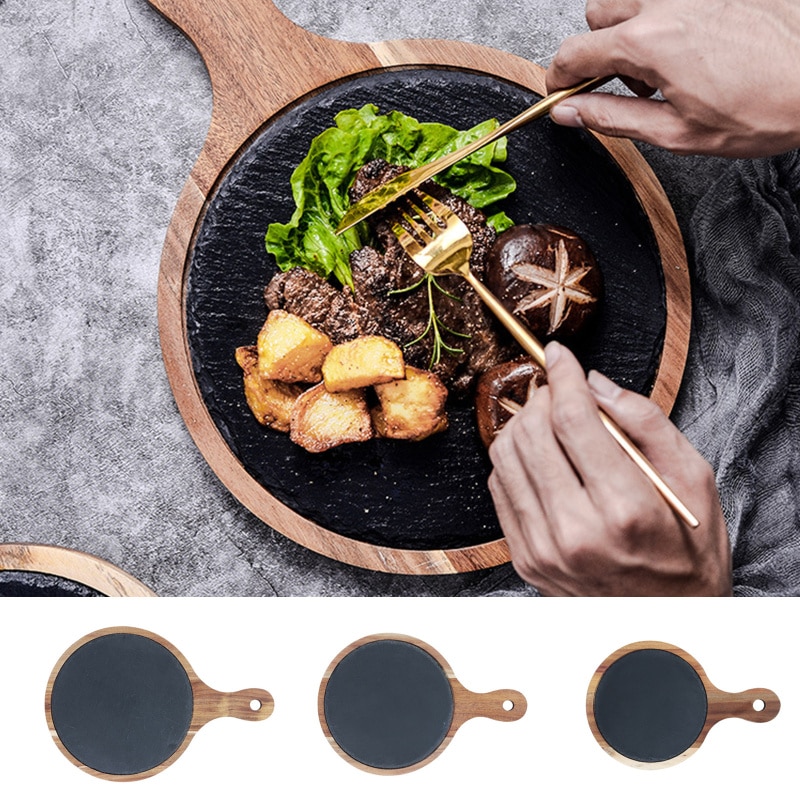 Lavasten biff tallrik premium acacia sushi pizza bricka serveringsbräda för matlagning biff lax platta mat tallrik uppsättning