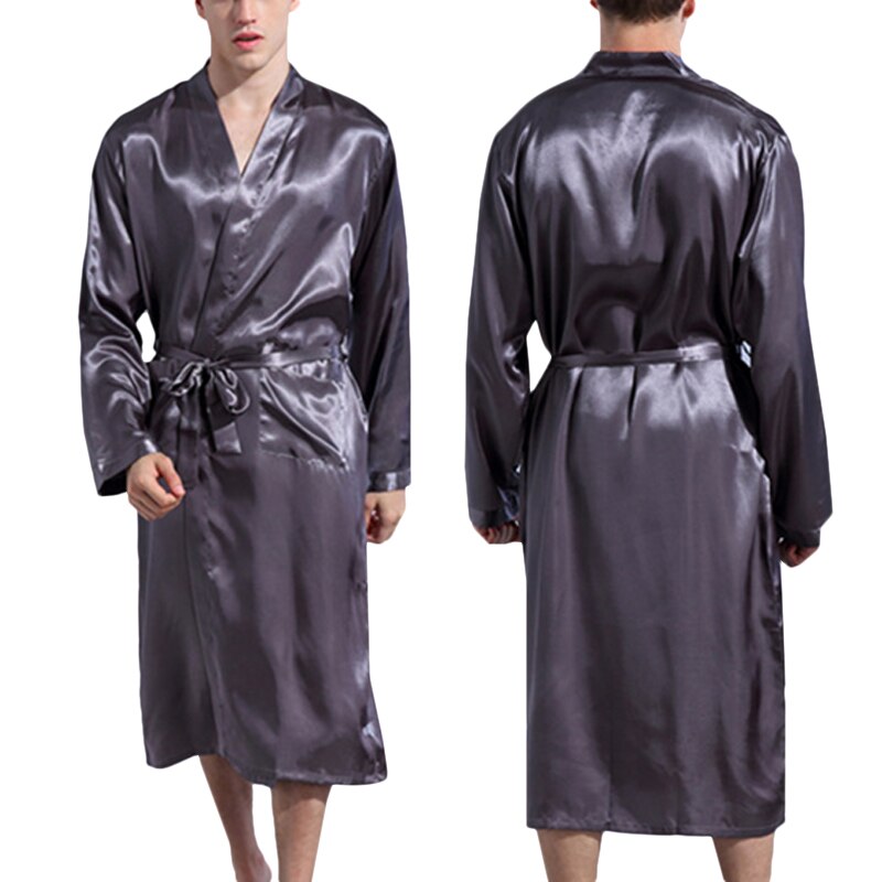 Satin Silk Robes Men Solid with Belt Men's Bathrobe Male Robes Pocket Men Clothing Loungewear Sleepwear Kimono Men Bathrobes