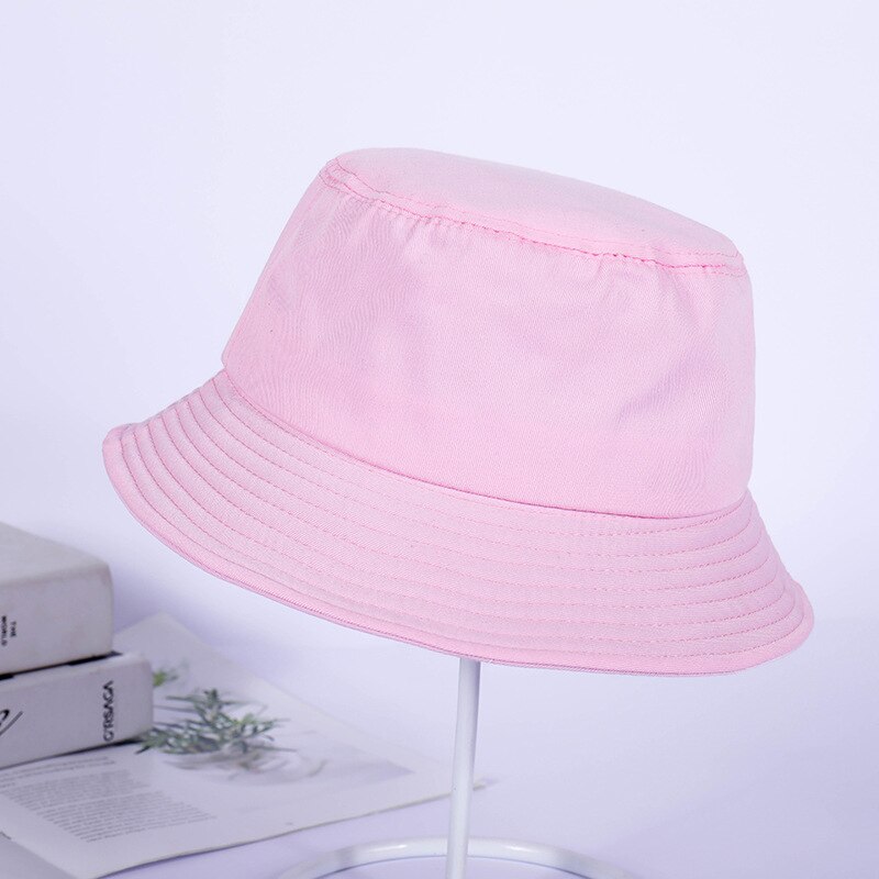 Pêcheur chapeau femme printemps été parasol chapeau homme couleur bonbon plat haut seau chapeaux tête extérieure seau casquettes coton Ne: Pink
