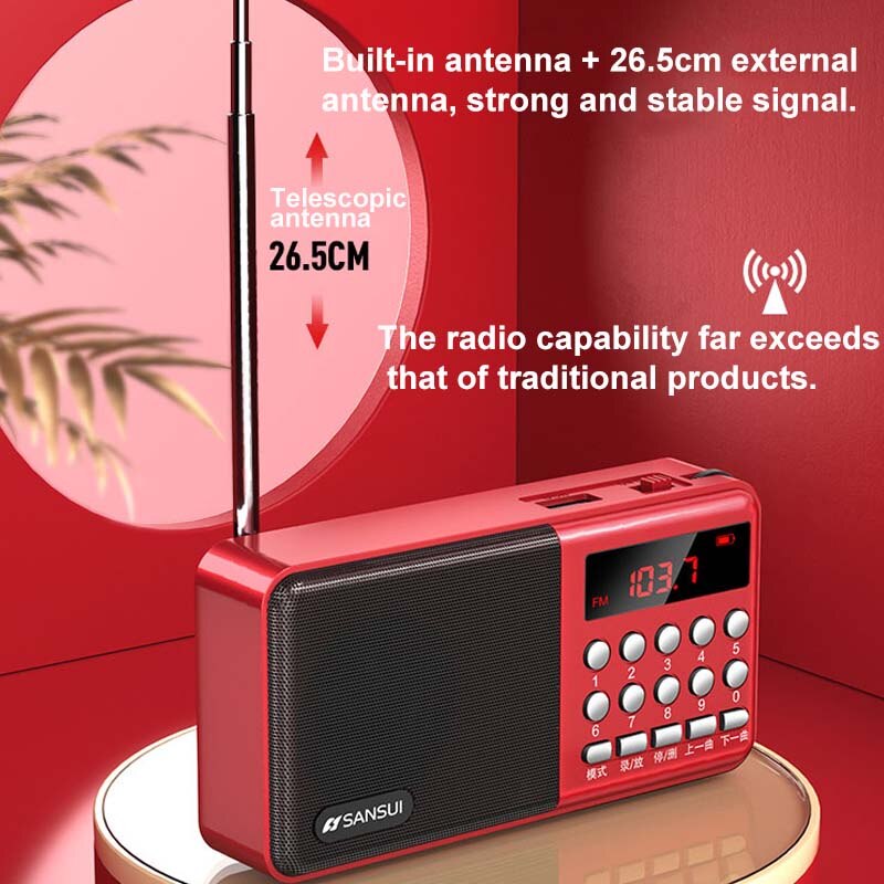 Mini FM Radio Portable Receiver Bluetooth 5.0 Speaker Music Player with LED Display Support U Disk TF Card Recording Headphone
