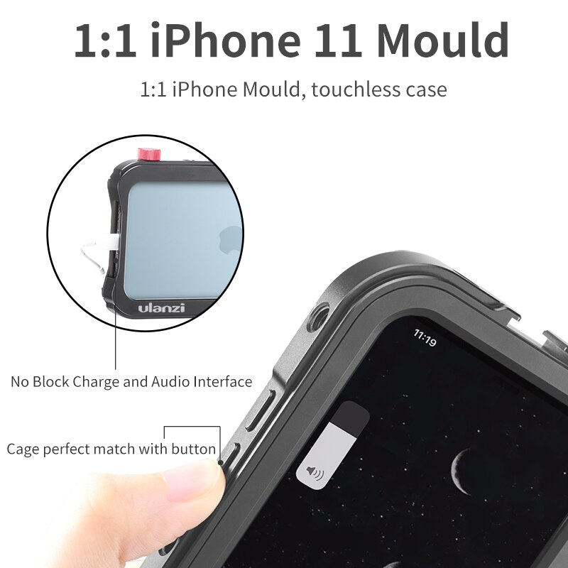 Ulanzi vlog metallveskebur til iphone 11 videoopptak vloggingveske med 17mm gjenger 1/4 skruer