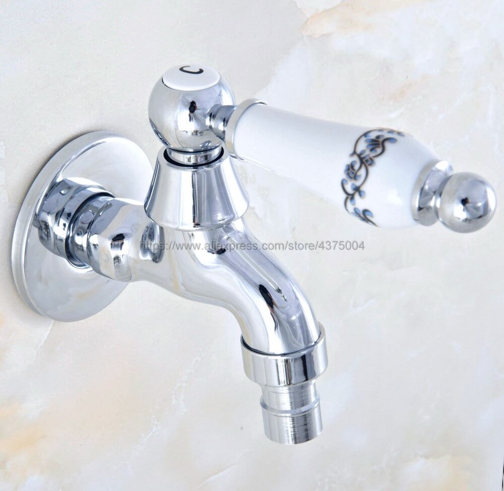 Ceramic Handle Mop Pool Faucet / Laundry Sink Cold Water Tap and Washing Machine Faucet /Garden Water Tap Polished Chrome Nav155