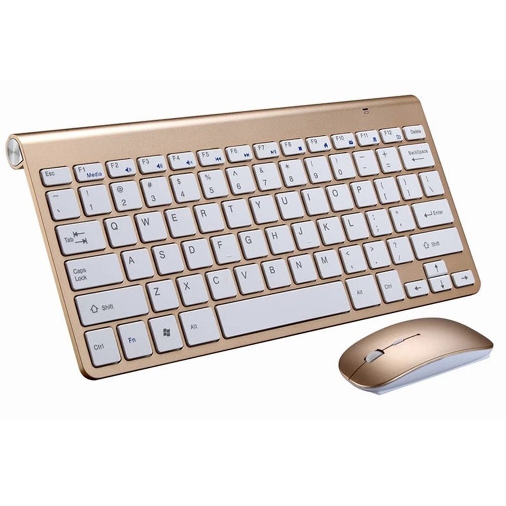 Draadloos toetsenbord en muis kam stille klik mutimedia 2.4g usb toetsenbord muis set voor notebook kantoorbenodigdheden: Goud