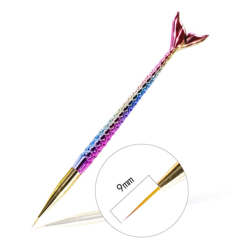 7/9/11mm Colorful Mermaid Nail Art Line Painting Pen Crystal Acrylic Drawing Pen Nail Tools: 9mm Fishtail pen