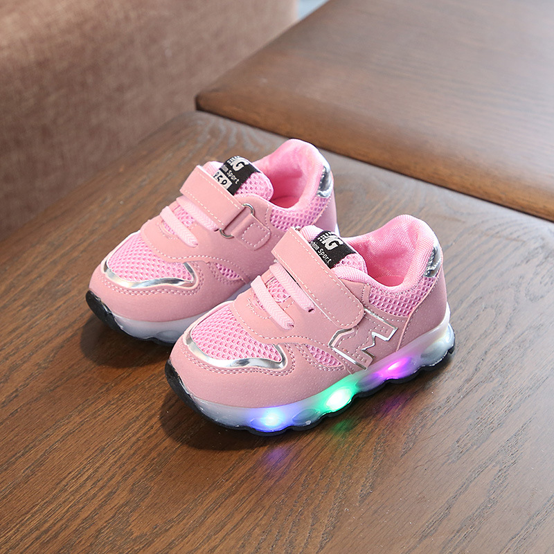 Size 21-30 Glowing Sneakers Children Shoes with Light Kids Led Shoes with Light Up LED Slipper Boys Girls Baby Luminous Shoes: Pink / 11.5