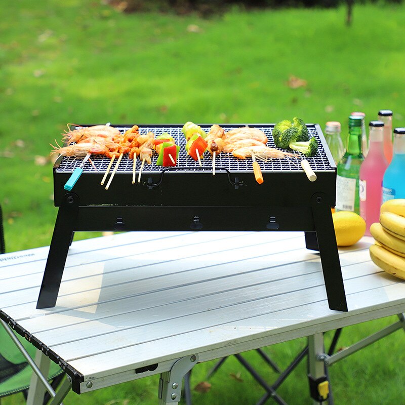 Udendørs foldbar bærbar grill grill husholdnings kulgrill grill sort stålgrill