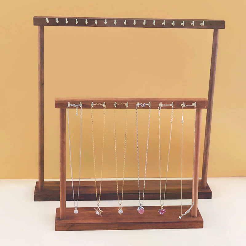 Jewelry Organizer Display Stand Solid Wood Necklace Hanging Countertop Rack For Chains Earrings Bracelets Showcase Storage Rack