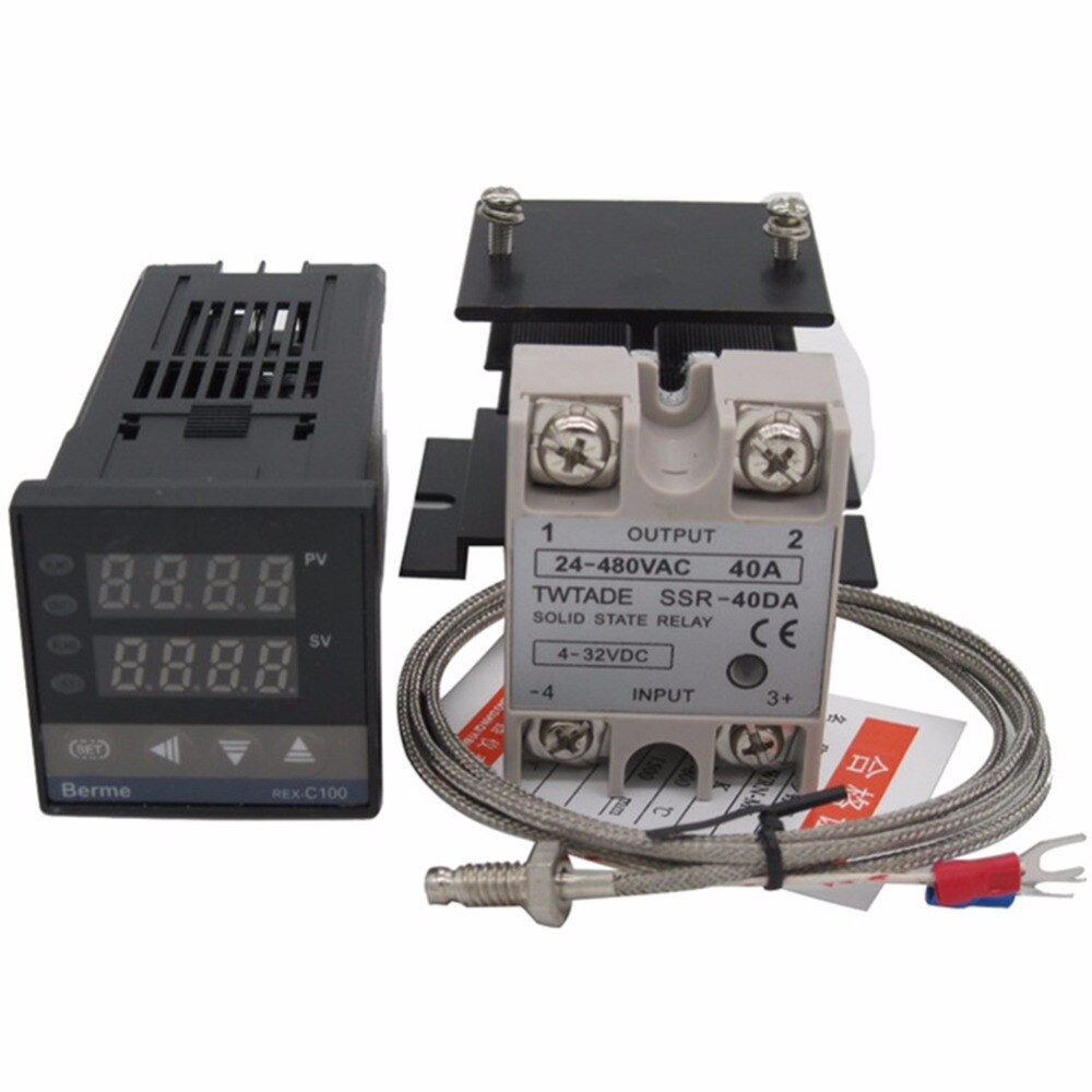 Digital PID temperature Controller Thermostat 100-240V AC with SSR-40DA solid state Relay+heat sink +K Thermocouple