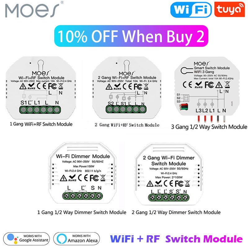 Smart Life Tuya Wifi RF Smart Light Switch Dimmer Module Diy Breaker Module Remote Control APP Echo Alexa Google Home 1/2/3 Way